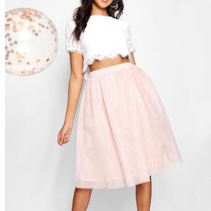 BOOHOO - Woven Lace Top & Contrast Midi Skirt Two-Piece Set BLUSH